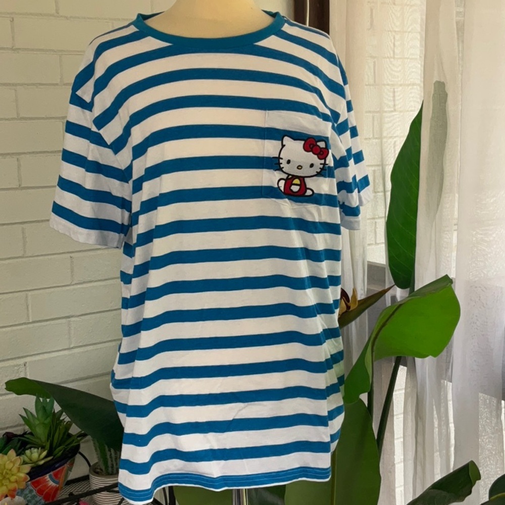 Hello Kitty and Friends by Sanrio Strip Short Sleeve Pocket Tee embroidered logo